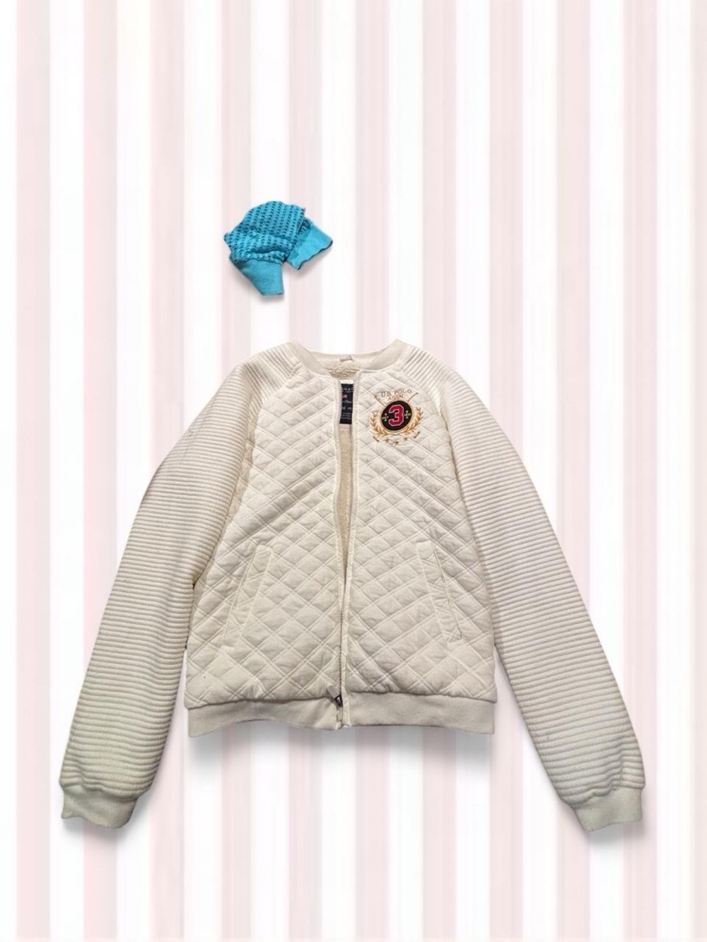 U.S. Polo Assn. Cream Quilted Jacket with Red Number Crest